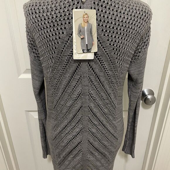 NWT Leo & Nicole Open Front Loose Knit Cardigan Lightweight Gray Women's X-Small - Picture 6 of 10